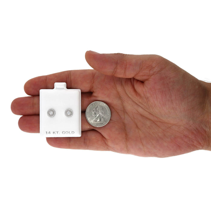 14K White Gold Color Gemstone Round Halo Fancy Birthstone Screw Stud Earrings