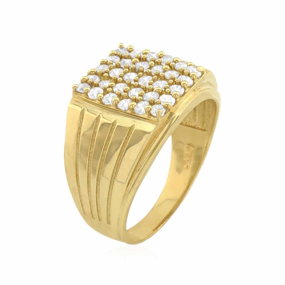 10k Solid Yellow Gold Created Diamond Pave Square Men’s Signet Ring ...