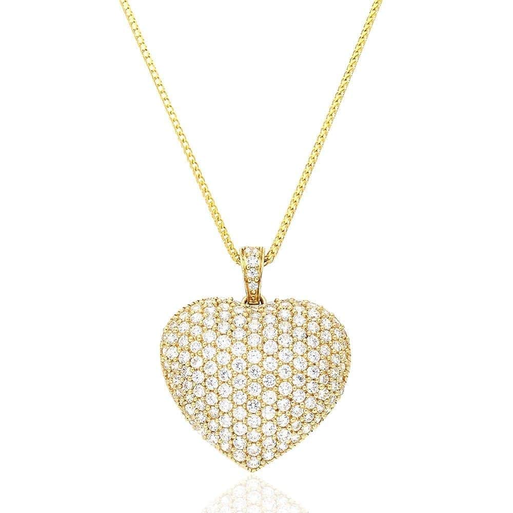 14k Yellow Gold Created Diamond Heart Pendant With 1.2mm Franco Chain ...