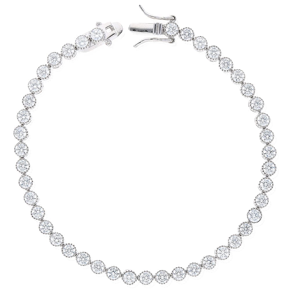 925 Sterling Silver Milgrain Bezel Created Diamond 6mm Tennis Bracelet